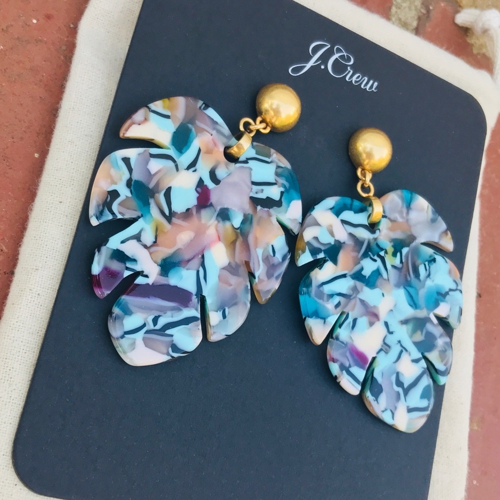 J.Crew Multicolor Leafy Monstera Acetate Earrings